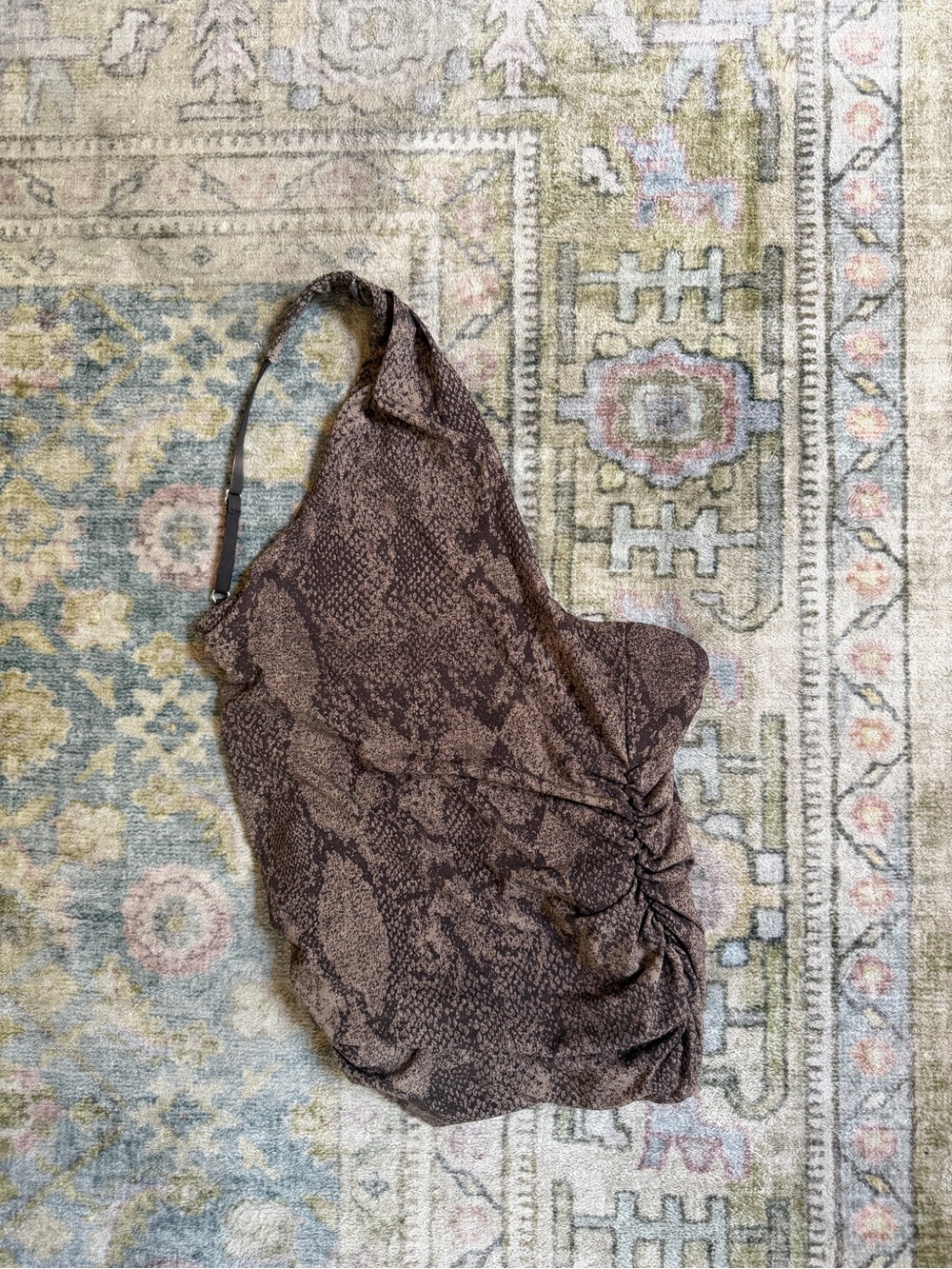 Abercrombie & Fitch Brown Snake-Print One-Shoulder Tank